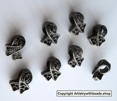 Cancer ribbon charm 1/2 in bead antique bronze plt Zinc 5mm hole 8 charms CFP140