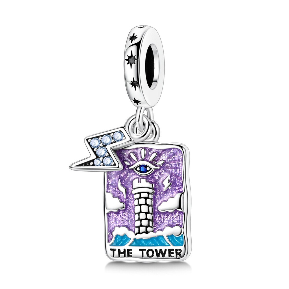 MULA 925 Silver Plated Charm AAA CZ The Tower Card Pendant For Women Bracelet