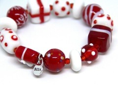 Christmas (Red & White) Teacher and Ugly Sweater Jewelry Lampwork Beads Bracelet