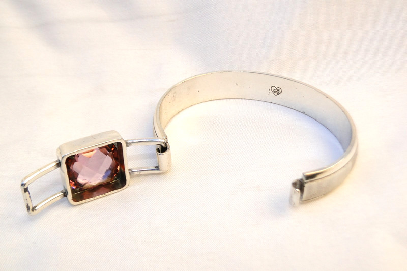 Brighton Your True Color Silver & Pink Crystal Heart Squeeze Bracelet gallery
