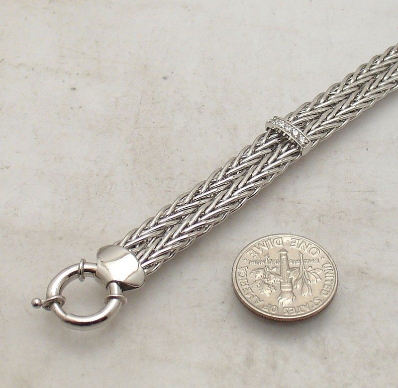 Double Row Wheat Woven Chain CZ Bar Bracelet Anti-Tarnish Real Sterling Silver gallery
