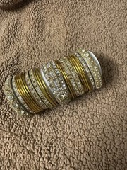 Indian Pakistani Traditional Metal Bangles Full Stone Work Festive Gold Set Of 2