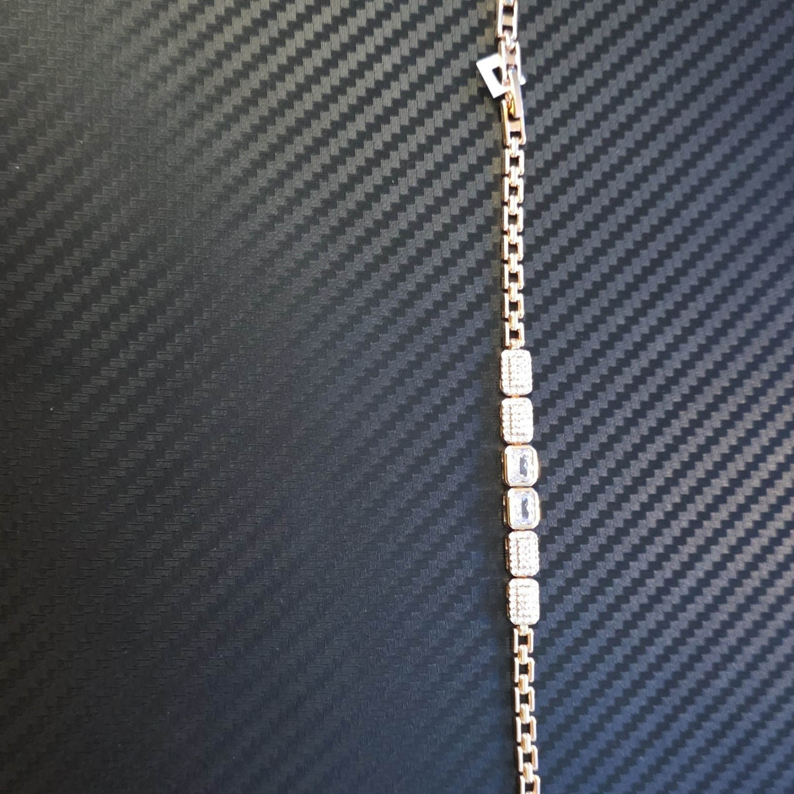 Silver Tone Box Chain Tennis Bracelet with Square White Crystal Station Link gallery