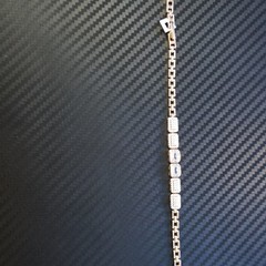 Silver Tone Box Chain Tennis Bracelet with Square White Crystal Station Link