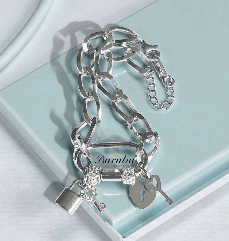 Silver Padlock & Key Bracelet, Adjustable Charm Carabiner Bracelets For Women gallery
