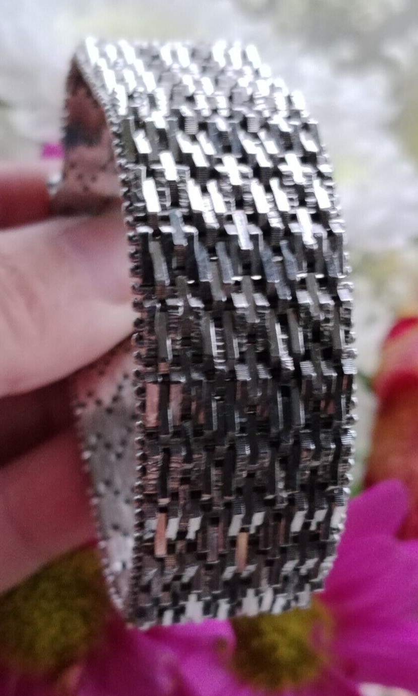 Italian Rhodium Plated Basket Weave Style Bracelet With Tongue & Grove Clasp gallery