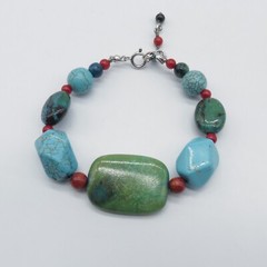 Chrysocolla Beaded Bracelet Sterling Silver Clasp Cute Boho