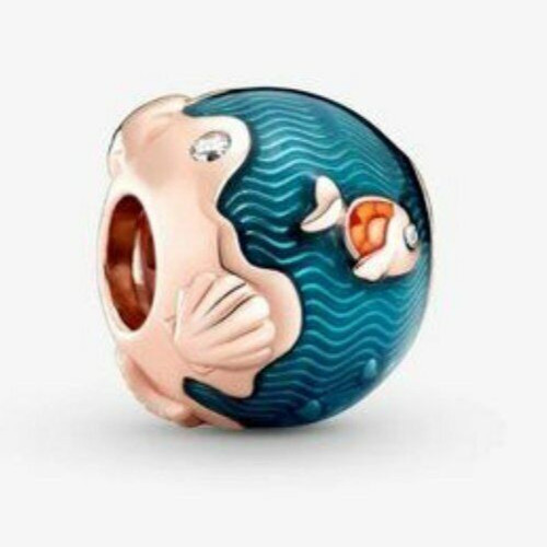 ​​🐟 1 pc European charm Shimmering Ocean Waves & Fish gold & enamel spacer gallery