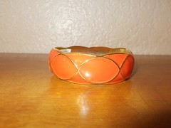 Banana Republic Orange Enamel Goldtone Hinged Magnetic Bangle Bracelet