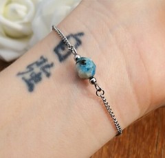 Raindrop Azurite K2 Jasper Stone Dainty Stainless Steel Link Bracelet For Women