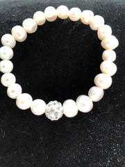 Avalaya 10mm Freshwater Pearl With Crystal Disco Ball Bead Stretch Bracelet