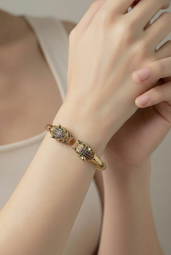 Panther Leopard Gold Bracelet Rhinestones CZ Cuff Bangle Luxury ~ NEW