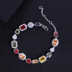 Fashion Gold Plated Multicolor Geometric CZ Zirconia Tennis Chain Bracelet Women