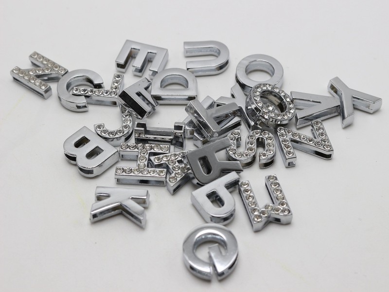 5 Pcs Silver Larger Alloy Rhinestone Letter "A-Z" Slide Charm Fit 18mm Wristband gallery