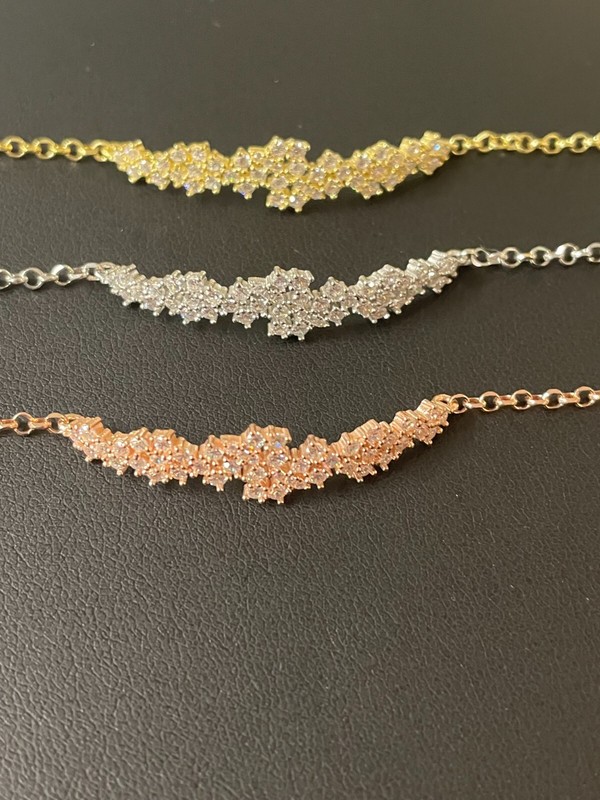 Real 925 Silver Yellow Rose Gold Plated Iced Cluster Round CZ Bracelet gallery
