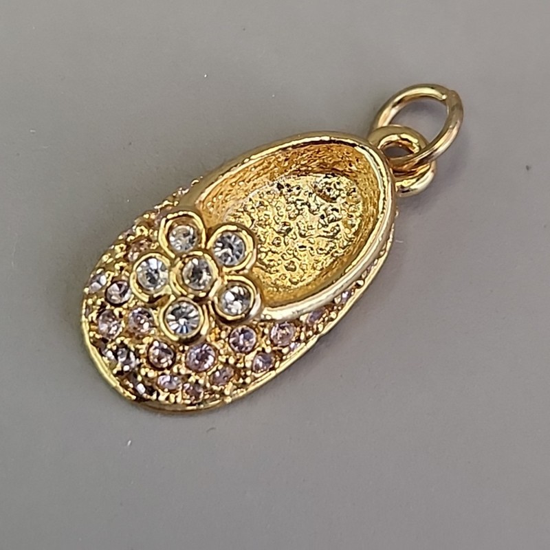 Firenza Baby Shoe Charm May Birthstone Clear Rhinestones Gold Tone 17mm gallery