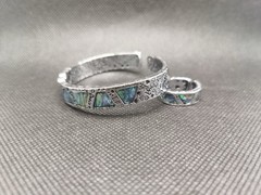 Geometric Silver 925 Multicolor Bracelet and Ring Set Peace Love Theme