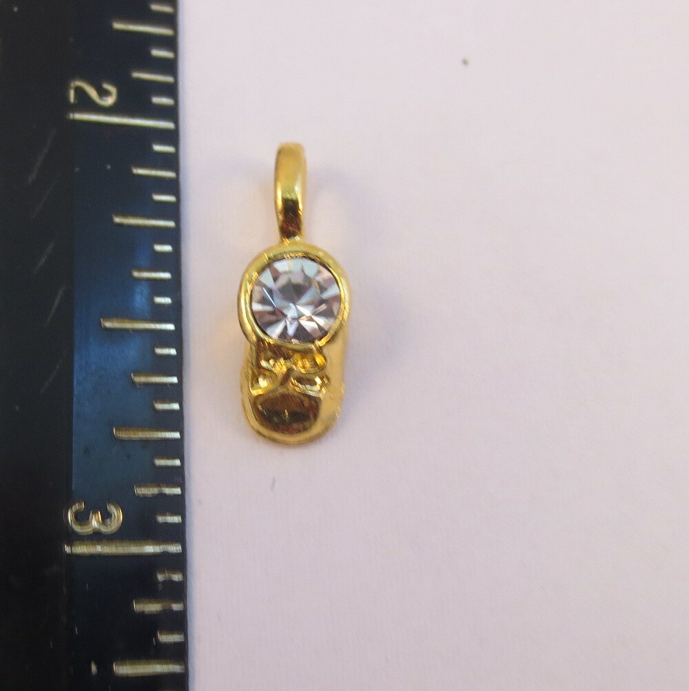 14KT GOLD EP APRIL - CRYSTAL BABY SHOE BIRTHSTONE CHARM PENDANT gallery