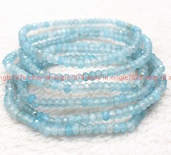 Wholesale 6 Pcs 2x4mm Faceted Blue Aquamarine Gems Rondelle Beads Bracelet 7.5in
