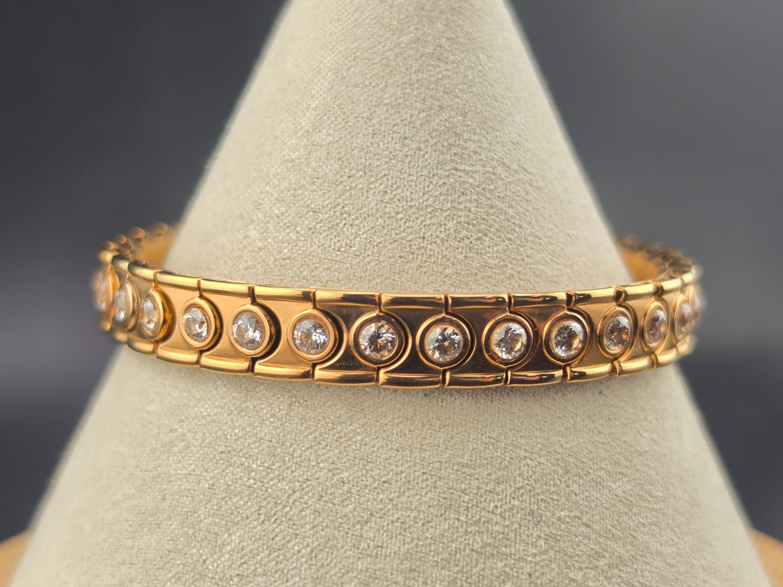 Signed Spidel CZ Cubic Zirconium Gold on Stainless Steel Stretch 6.5" Bracelet gallery