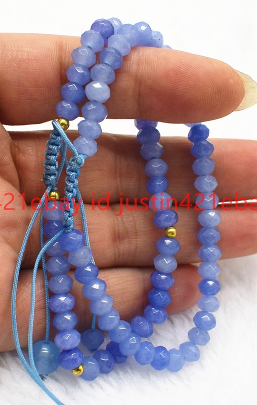 2 Pcs 4x6mm Fashion Faceted Blue Jade Gemstone Rondelle Beads Bracelets 7.5" AAA gallery