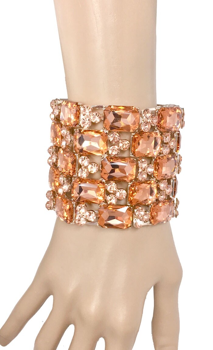 2.5" Wide Peach Crystals Luxurious Chunky Oversized Bracelet Drag Queen gallery