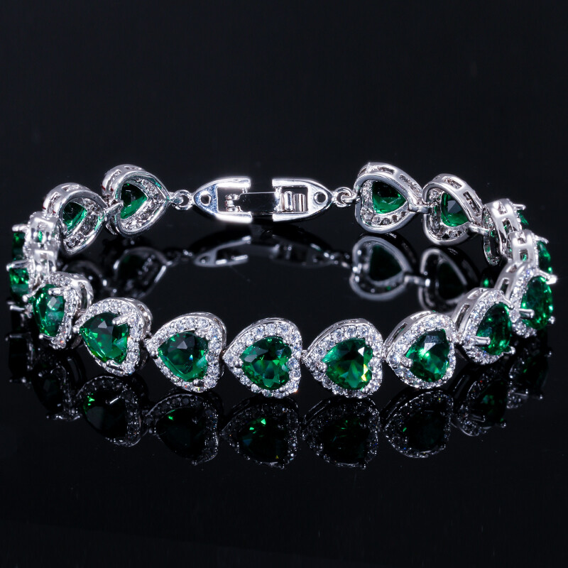 White Gold Plated Cubic Zirconia CZ Green Romantic Love Heart Bracelet for Women gallery