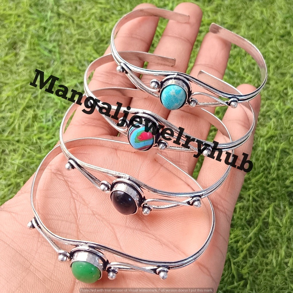 Larimar & Mix Gemstone Bangles 925 Sterling Silver Plated Wholesale Lot Jewelry gallery
