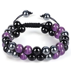Triple Protection Bracelet Amethyst Hematite Obsidian 3A Grade – Enhance