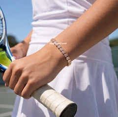 Dainty Rose Gold Heart Crystal Tennis Bracelet Minimalist Sporty Girl Style