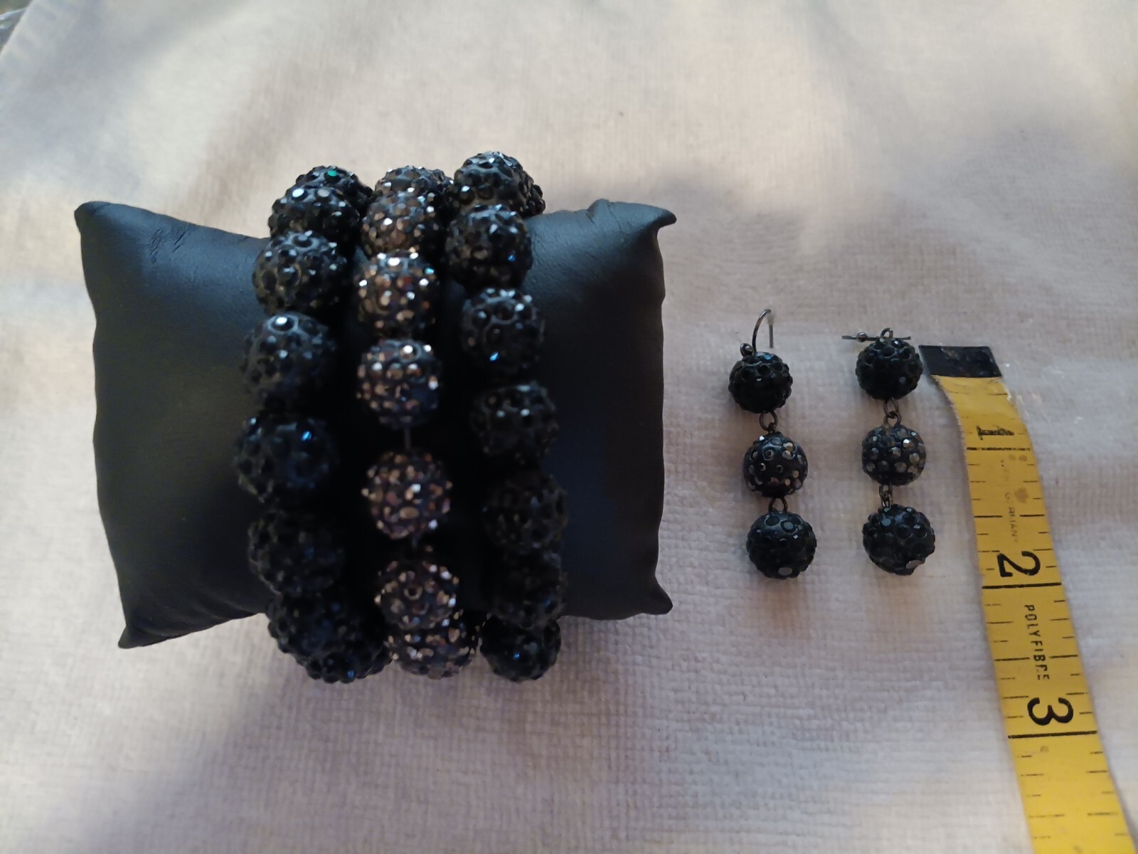 Set of (3) Black and Dark Gray Glittery Stretch Bracelets & Matching Earrings gallery