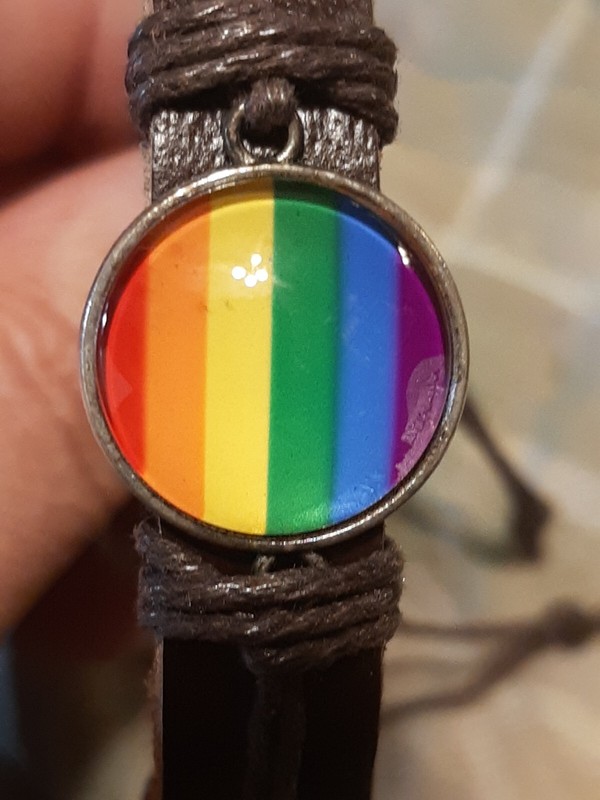 DARK BROWN LEATHER RAINBOW GAY RIGHTS PRIDE Unisex Leather Adjustable Bracelet gallery