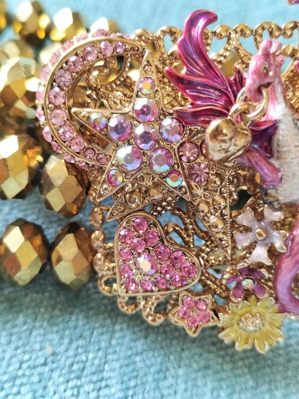 Kirks Folly Bracelet, Dragon & Castle Gold Stretchy Bead Bracelet Fairytale gallery