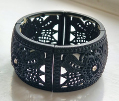 Black Filigree Lace Gothic Hinged Bangle Vintage Style Rhinestone Victorian Emo