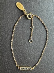 Oliver Bonas Blue-Grey Crystal Inlay Bar Adjustable Gold-Plated Bracelet – NEW