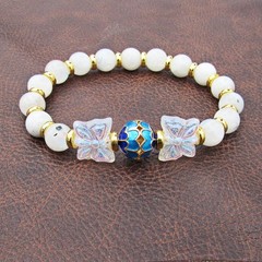 Stretchy Bracelet, Rainbow Moonstone, Czech Glass Butterflies