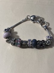 BRIGHTON STYLE Silver Tone Charm BRACELET 8” ~ Crystal, Enamel, Glass