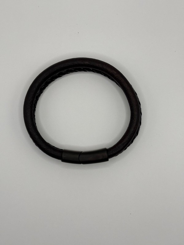 12mm MENS HANDMADE Black & Brown Braided Leather Bracelet 8in Long - BLACK CLASP gallery
