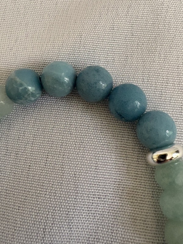 Larimar 8mm Beaded Bracelet with 3 925 Sterling Sliver Rondelle Accent Beads gallery