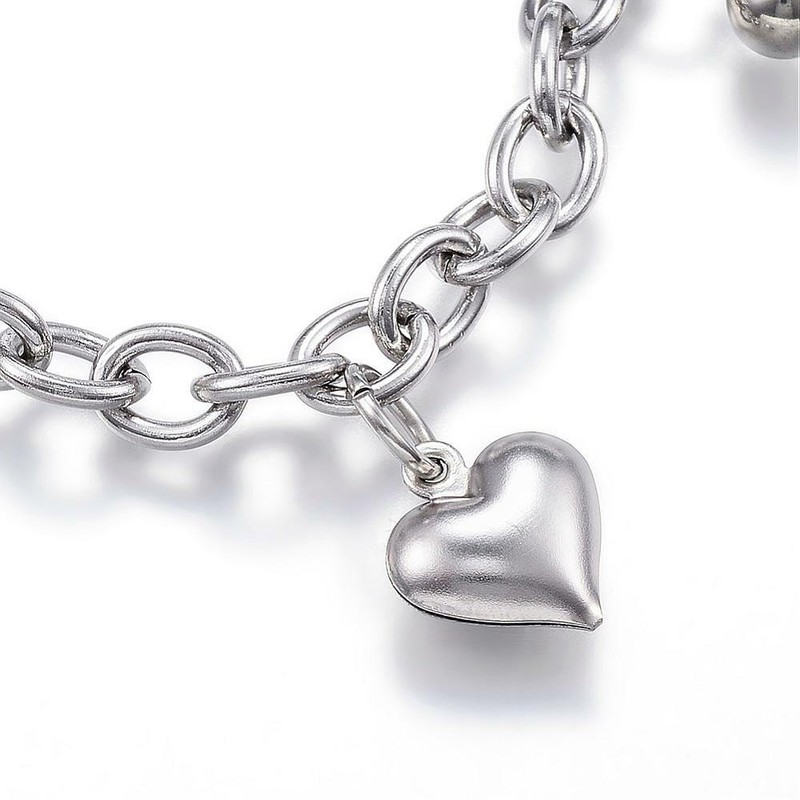 304 Stainless Steel Charm Bracelet Heart Silver 7.5" Inch x6mm Z74 gallery