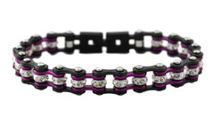 Women’s Motorcycle Biker Tennis Bracelet Stainless Gunmetal / Candy Purple 193