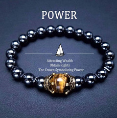 1pc Natural Stone Beaded Bracelet with Crown Charm–Vintage Style Men’s Bracelet