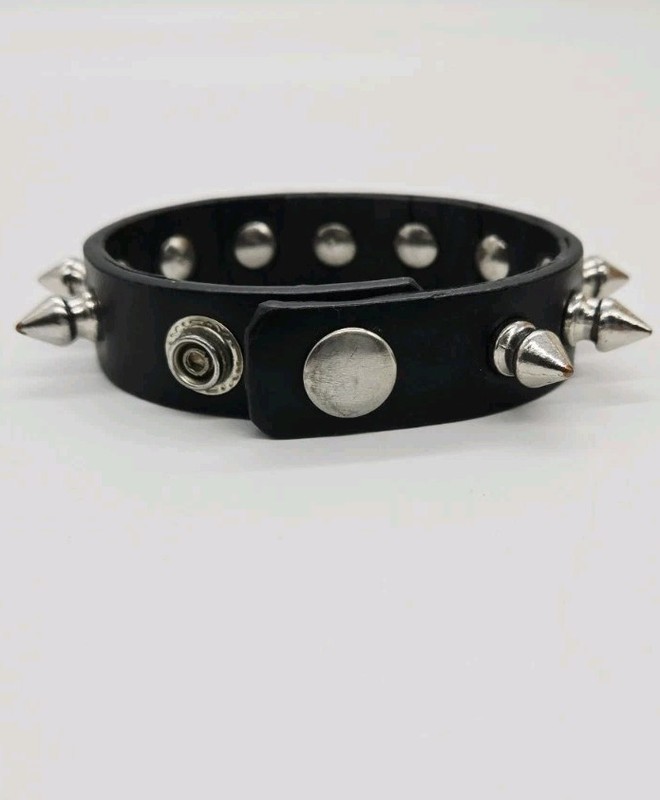 Black Leather Bracelet Stud Unisex Biker Punk Gothic Snap Closure 9 in gallery