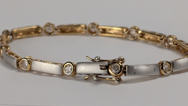 Silver Gold Flat Link Bracelet Inset Pave Crystal Rhinestone Tennis Bracelet gallery