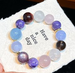 Natural Charoite Lepidolite Blue Lace Agate 13-14mm Stretch Bracelet Gift