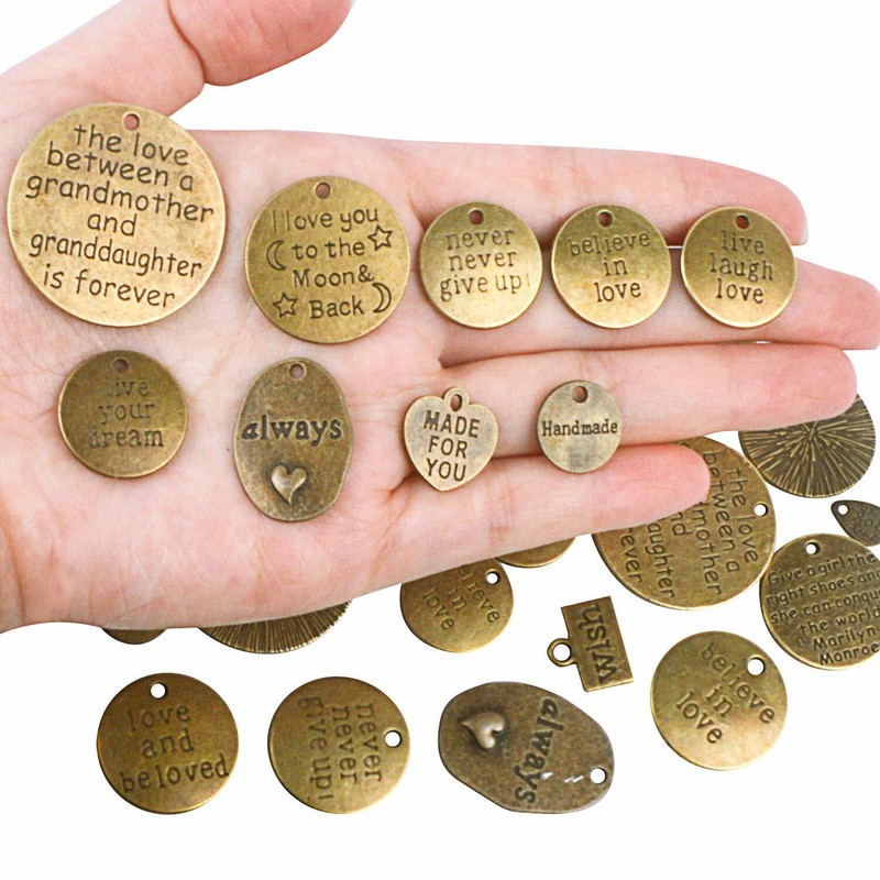 6 Quote Pendants Word Charms Antiqued Bronze Bulk Lot Assorted Inspirational gallery