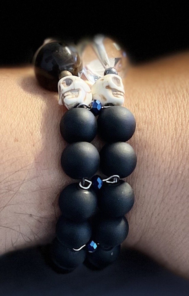 Bracelet Quartz Stone Crystal Beads Skulls