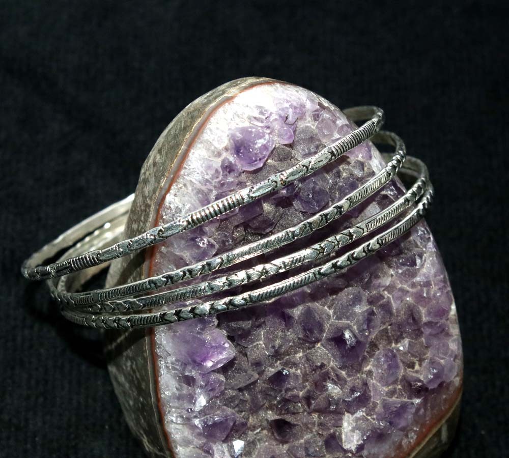 925 Silver Plated Huge Vintage Stackable Bangle FreeSize Most Beautiful MJ gallery