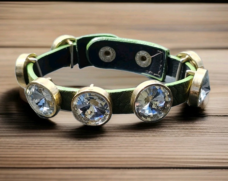 STAR King Green Bracelet Band With Clear Sparkly Gems Set In Gold Tone Bezels gallery