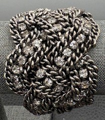 Stella & Dot Braided Silver Chain Bracelet Rhinestone Crystal Thick Woven 7-7.25